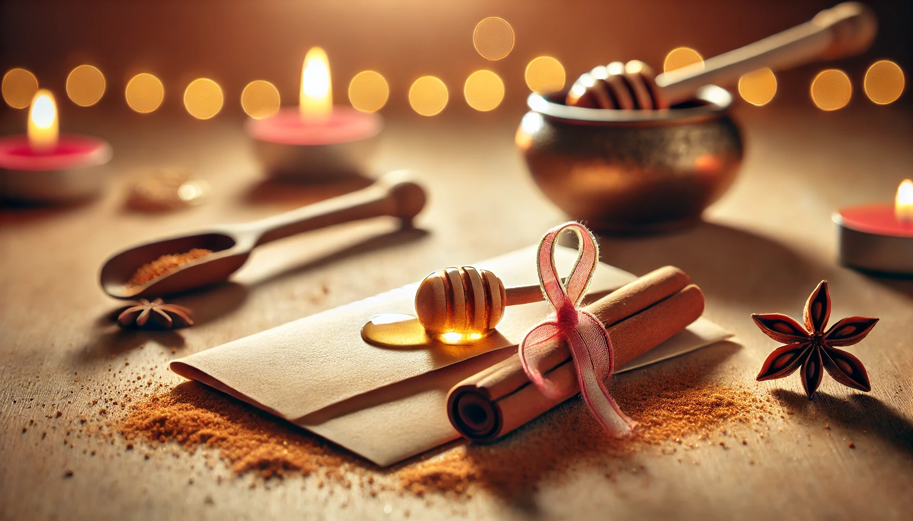 Ritual de dulce atracción y armonía afectiva con miel, canela y cinta roja